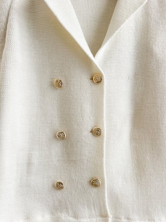 VINTAGE 60s Lilly of California Cream Knit Double Breasted Lady Jacket Blazer - Picture 3 of 13
